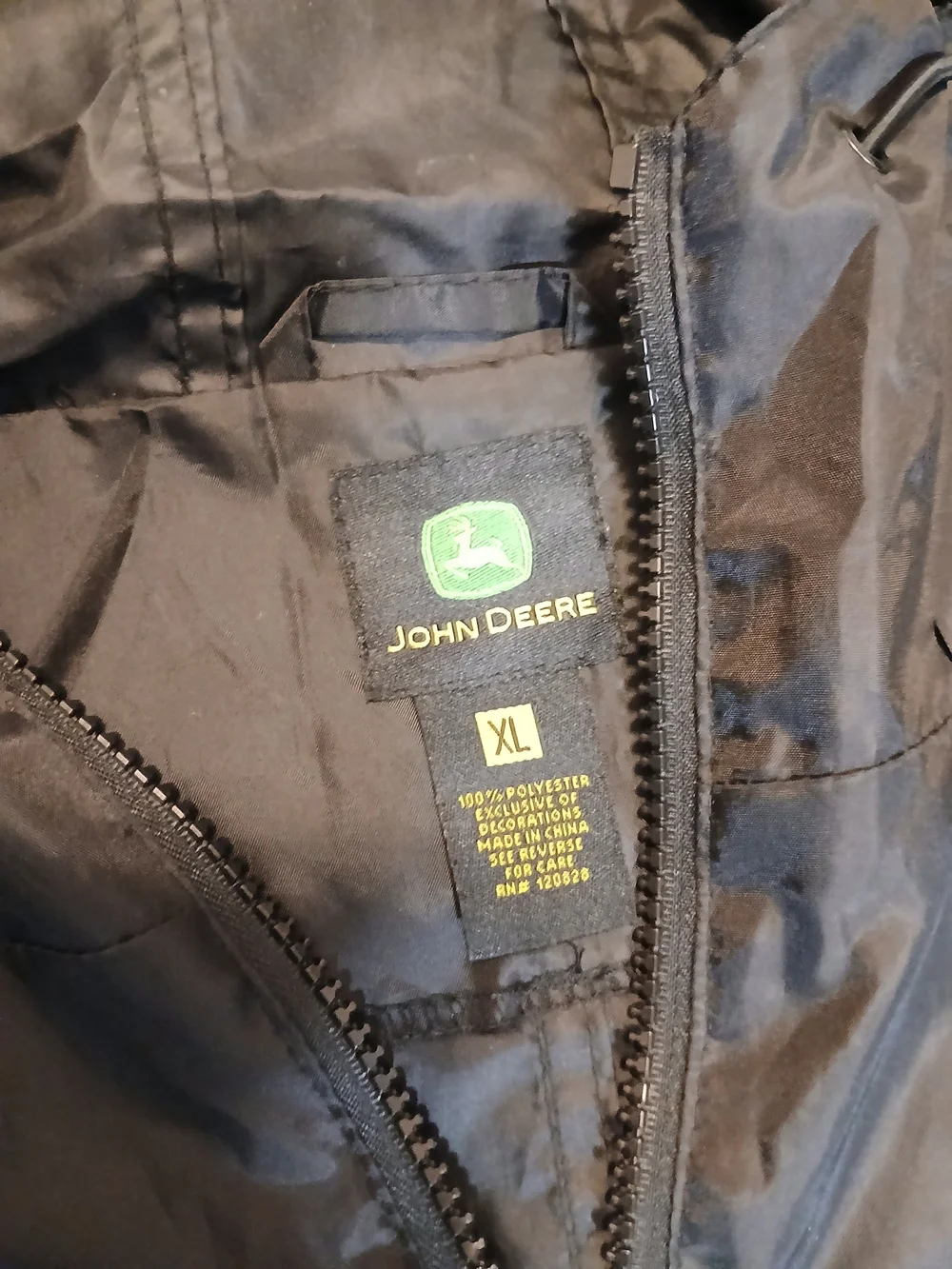 John Deere Black Hooded Pullover Windbreaker with Green Logo Patch